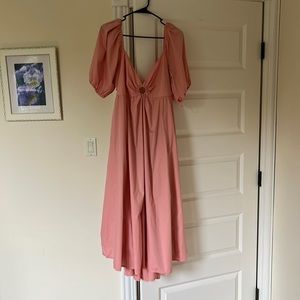 O-Ring Puff Sleeve Midi Dress PINK Size XL Abercrombie and Fitch
